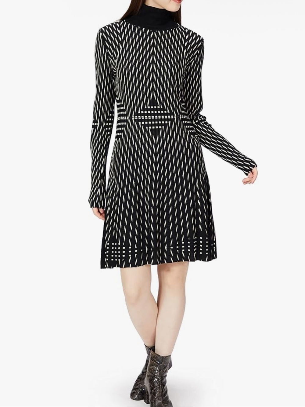 Desigual Black White Geometric Knit Dress Long Sleeve XS